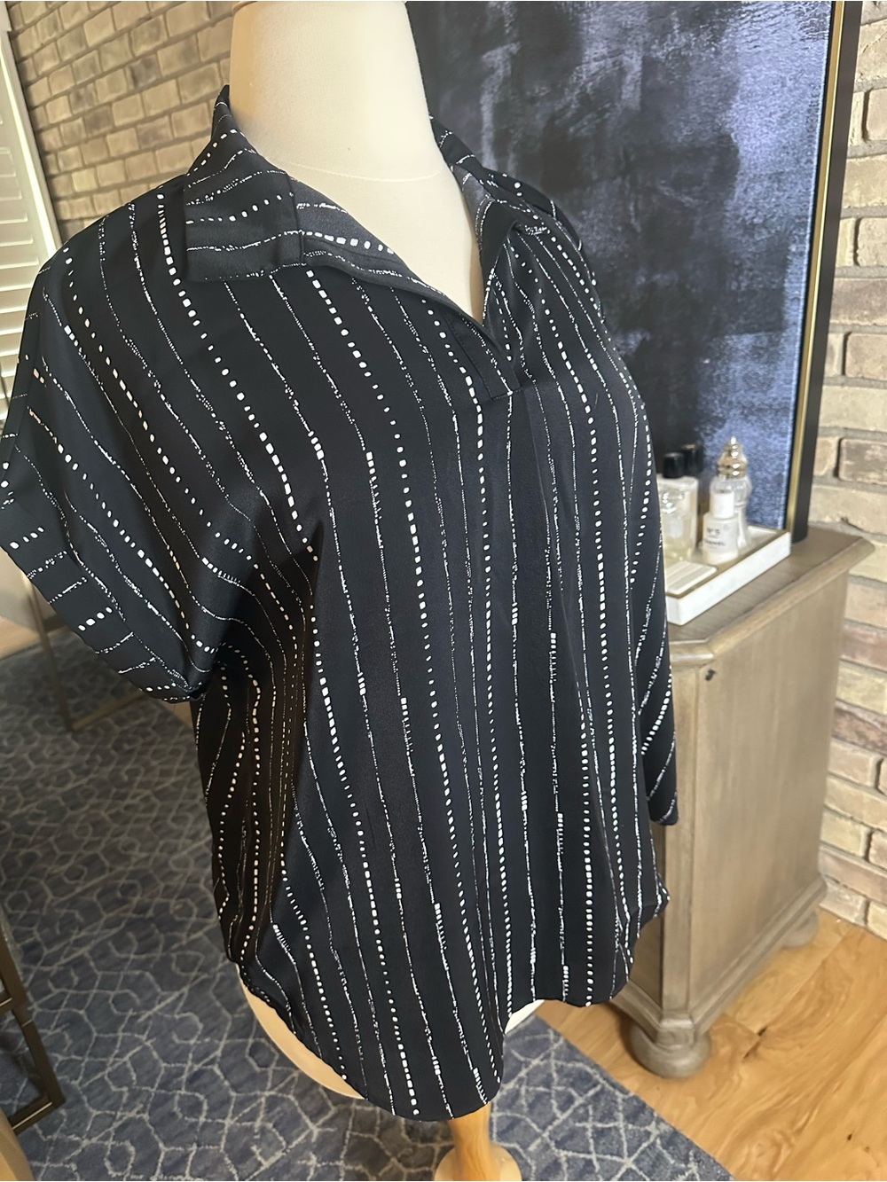 Relaxed Black Striped Button-Down Blouse